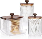 Tbestmax Qtips Holder Bathroom Container, 10oz Big Qtips Dispenser Cotton Ball Holder, Clear Plastic Apothecary Jar Organizer for Storage Cotton Swab, Round Pads, Floss Picks