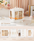 Homde Christmas Gifts Jewelry Box 360° Rotating, Necklace Earring Organizer with Transparent Window, Mirror, 7 Drawers, Large Ring Display Storage Case for Girls Women (White)