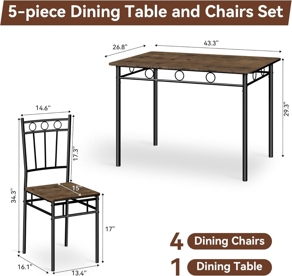 Vipbear Kitchen Dining Table Set for 4, 5-Piece Kitchen Table Set,Dining Room...