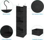 MAX Houser 6 Tier Shelf Hanging Closet Organizer, Closet Hanging Shelf with 2 Sturdy Hooks for Storage, Foldable (Black-D3)