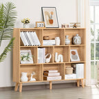LEYAOYAO 10 Cube Bookshelf,3 Tier 55.12" Wide Boho Bookcase with Legs,Mid-Century Wood Bookshelves Storage,Natural Large Book Case,Freestanding Organizer Display Shelf for Bedroom,Living Room,Office