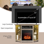 RELAX4LIFE Corner Fireplace TV Stand - Electric Fireplace Entertainment Center w/Heater Insert, LED Lights, APP Control & Adjustable Shelves, Media Console Cabinet for TVs up to 50’’ (Gray)