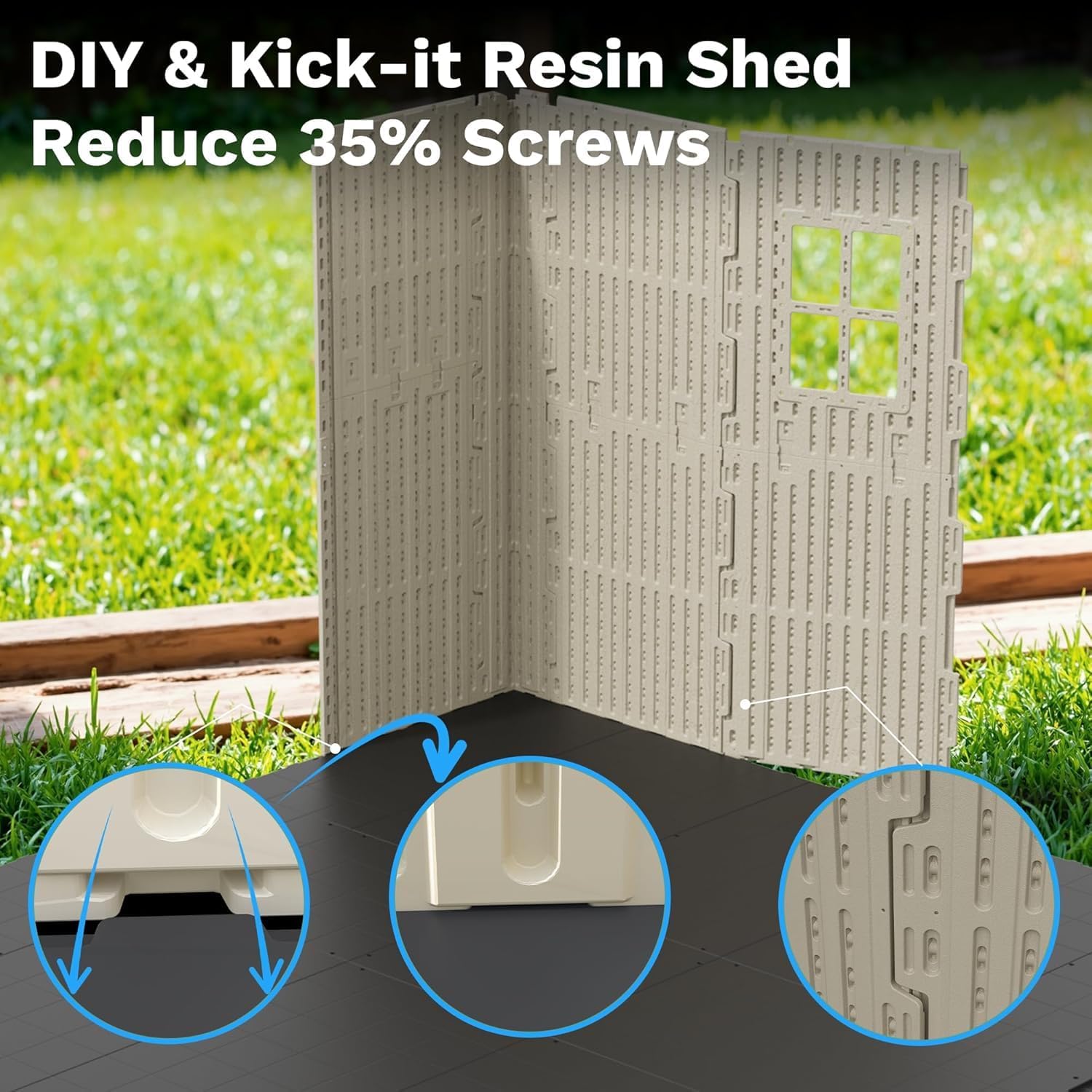 Devoko 10x8 FT Resin Outdoor Storage Shed with Floor, Plastic Tool Garden Shed with Windows & Lockable Door, Outside Large Storage Shed for Patio Backyard Lawn, Beige