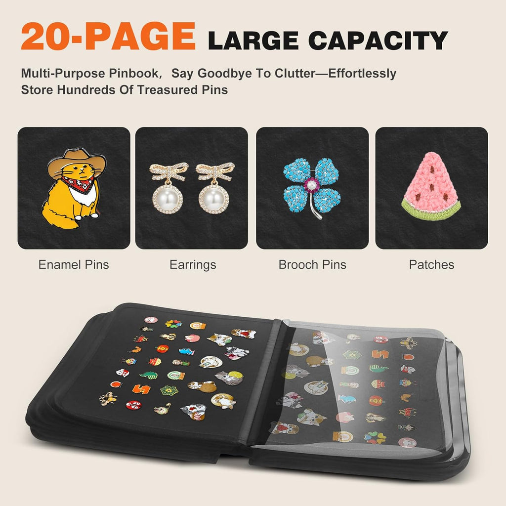 Enamel Pin Display Bag & Pin Trading Book for Collectors - Large Capacity 20 Page Pin Board Case with Removable Pages for Travel & Trading
