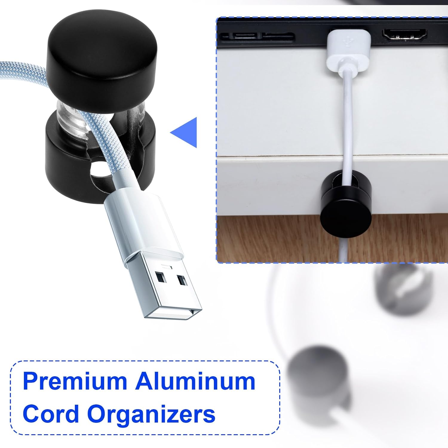 3 Sets Charger Holders for Cords, Matte Black Color Adjustable Cable Anchor Holders, Adhesive Metal Cord Clips, Cable Management Wire Organizers for Desk, Office, Nightstand
