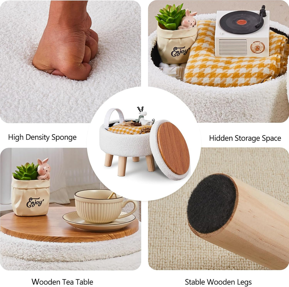 Wimarsbon Storage Ottoman, Modern Round Footrest with Soft Padded Seat, Teddy...