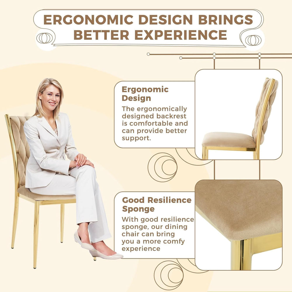 Modern Brown Velvet Dining Chairs Set of 4 with Woven High Back | Upholstered...
