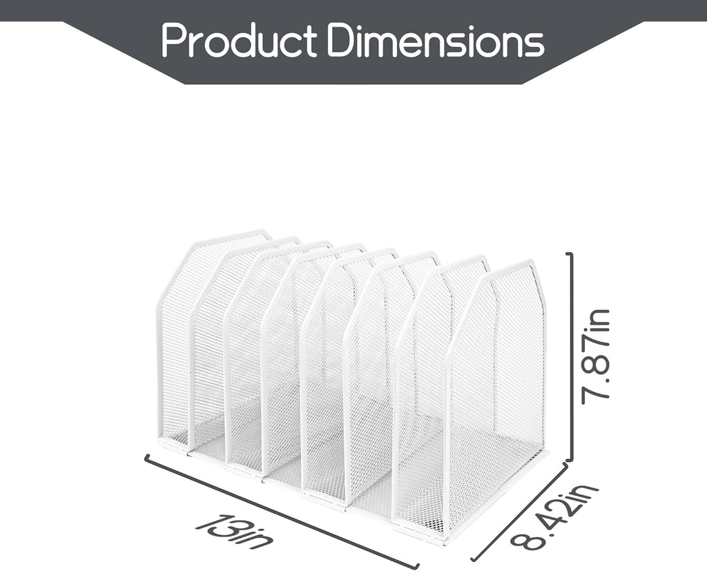Adjustable Desk File Organizer,Detachable Office Folder Organizer,Compact Vertical Desk File Holder,Wrought Iron Paint,Suitable for Home, School, Office Classrooms (White - 7 grids)
