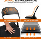 SKONYON Folding Chair with Cushion, 450LBS, PU Padded Metal Chair, Black | Portable single foldable chair with padded seat & back, steel frame, for indoor outdoor events, office, wedding & party
