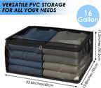 Fixwal 60L Blanket Storage Bags 4 Pack Clothes Storage Bins Foldable Thick Closet Organizers Storage Containers with Reinforced Handle for Clothing, Blanket, Comforters, Pillows(Black,PVC)