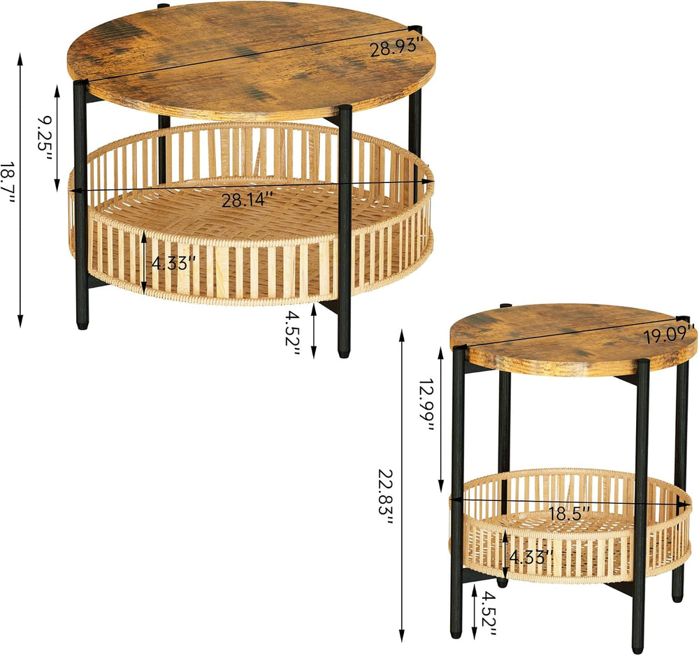 Lamerge 3 Pieces Coffee Table Set for Living Room, Boho Living Room Table Set...