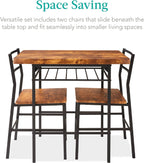 Best Choice Products 3-Piece Modern Dining Set, Space Saving Dinette for Kitchen, Dining Room, Small Space w/Steel Frame, Built-in Storage Rack - Medium Brown/Black