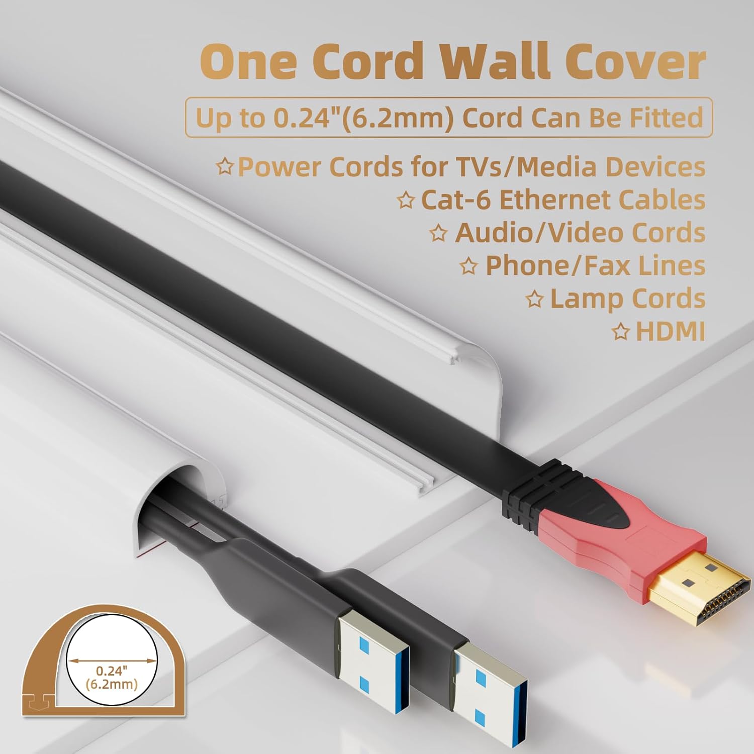 78" Side Open One Cord Hider (<1/4") for Wall Mounted Tv,Extension Cable Cover to Hide Conceal Cords Along Wall,Wire Raceway Management Cable Concealer Channel,Electric Cord Organizer Wiremold,White