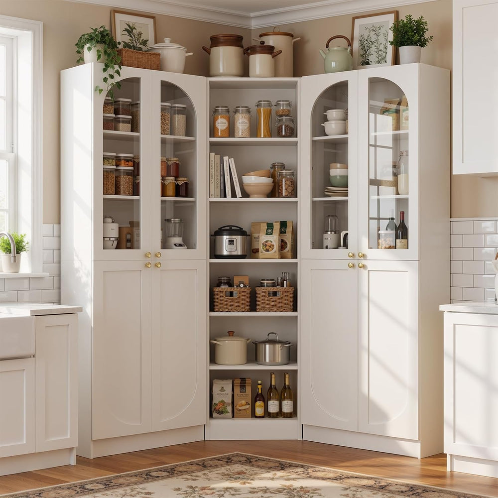 Cyclysio 80" Tall Pantry System with 4 Tempered Glass Doors, Arched Corn...