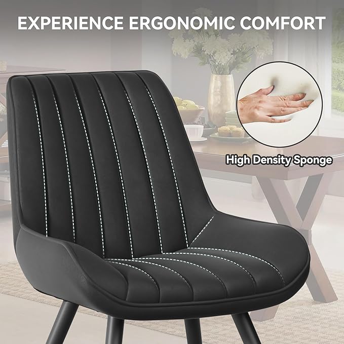 Modern Dining Chairs Set of 6,Upholstered Dining Room Chairs with Thick Cushions,Fabric Comfy Dining Chairs with Metal Legs for Dining Room Black