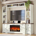 AMERLIFE 98in Farmhouse Entertainment Center with 36" Fireplace, TV Stand, Bookshelf, Wine Cabinet, Fits 75" TVs, Wall Unit Media Console with Power Outlets & Barn Doors, Living Room, Off-White