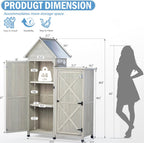 Outdoor Storage Cabinet - Waterproof Metal Roof & Wooden Vertical Design, Tall Garden Tool Shed with Multiple Shelves for Patio, Backyard, Lawn, Yard (Gray, 22" x 46" x 67")