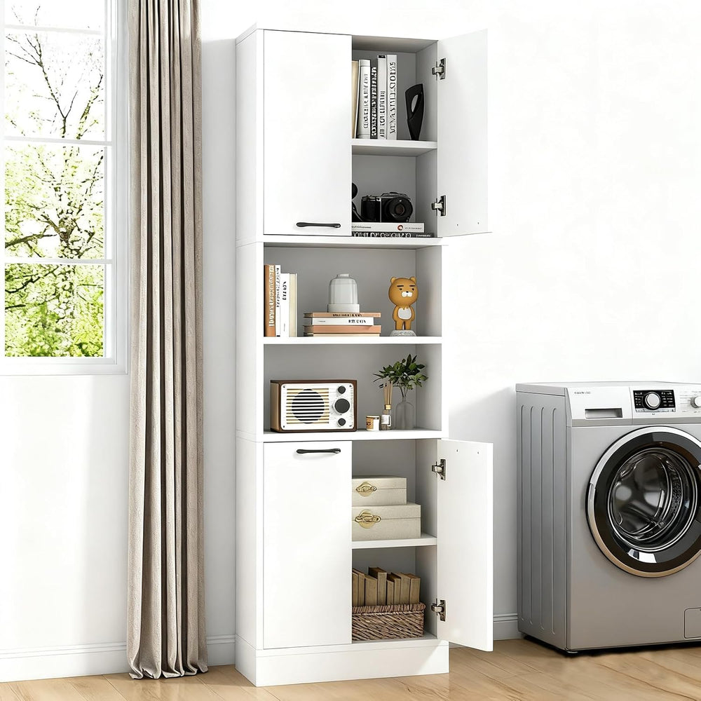 POWERSTONE Wood Kitchen Pantry Cabinet, 75" Tall Bathroom Storage Cupboa...
