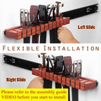 Premium Walnut Wood Belt Organizer with Sliding System - 12-Belt Heavy-Duty Belt Holder, Wall-Mounted Belt Hanger for Closet, Space Saving Storage & Elegant Father’s Day Gift