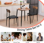 Round Dining Table Set for 2, 3-Piece Wood Tabletop Samill Kitchen Table and Chairs with Strong Metal Frame, Modern Dinette with Chairs for Small Spaces Living Room (Brown)