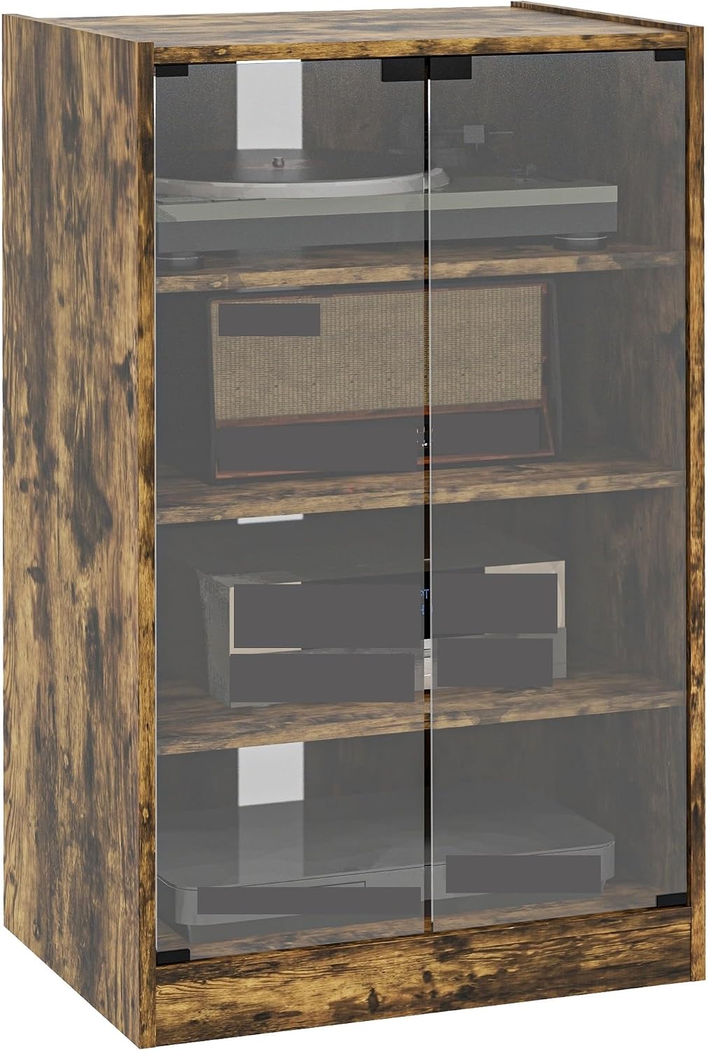 Retro Media Cabinet with 4-Tier Stereo, Modern Audio Video Media Stand with Adjustable Shelves,for Kitchen Home