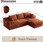 ONEMMLION 96" L-Shaped Cloud Boneless Couch Sofa with Chaise, Orange | Corduroy Comfy Fluffy Modular Deep Seat Memory Foam Compressed Sectional Sofa for Living Room Oversized Right Facing Chaise