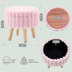 Wimarsbon Storage Ottoman,Soft Faux Fur Footstool with Padded Seat, Small Reading Vanity Chair, Footrest with Wood Tray for Couch, Mini Coffee Table or Display Stand (Pink, Round Storage)