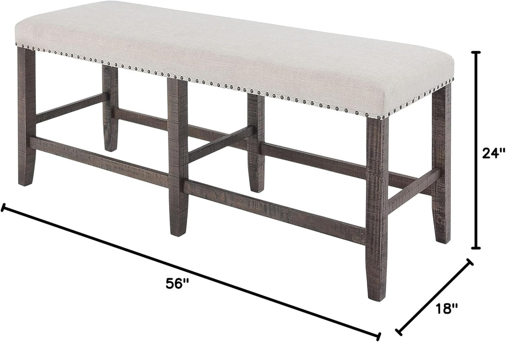 Jofran Willow Creek Distressed Pine Counter Height Dining Bench, Rustic Uphol...
