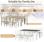 7 Pieces Dining Table Set with 6 Upholstered Chairs,Living Room Desk W/ 2 Drawers and 71.5" Rectangle Extendable Leaf,for Restaurant,Home Bistro,Natural Wood Wash