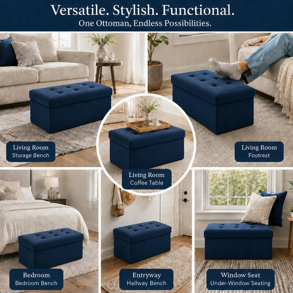 ALASDO 30 Inch Folding Storage Ottoman Bench with Hidden Storage, Velvet Stor...