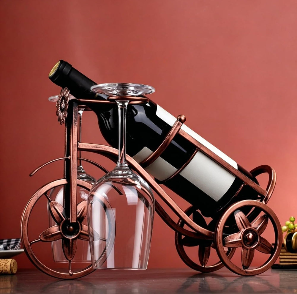 Metal Wine Rack, Tricycle Shaped Small Wine Bottle Holder | Welded Iron Frame...