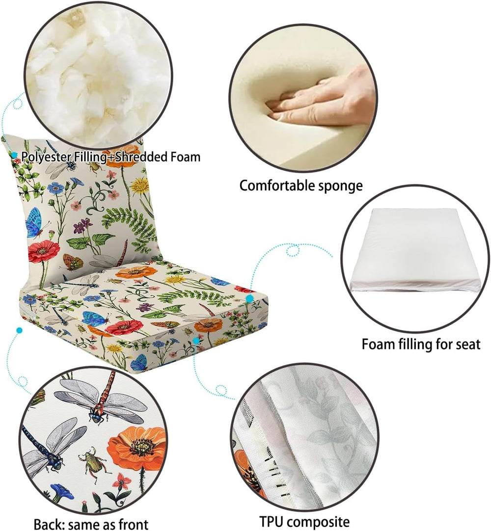 All Smiles 22x22 Outdoor Patio Chair Cushions,3" Thick Garden Flower