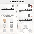 2 Pack Coat Rack Wall Mount,17.3 in Wall Hooks for Hanging, Coat Hanger Wall Mount Towel Rack Hat Rack for Wall with 6 Hooks for Entryway, Bedroom, Bathroom (Black,6 Hook-2Pack)