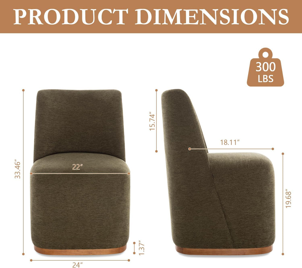 Chenille Rolling Dining Chairs with Casters Set of 2, Modern Upholstered Kitc...