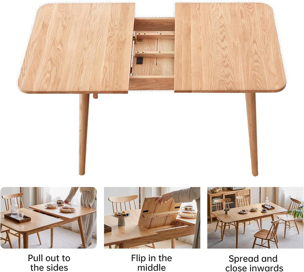 47’’-63’’ 100% Oak Extendable Dining Table and Chairs Set for 4, Solid Wood F...