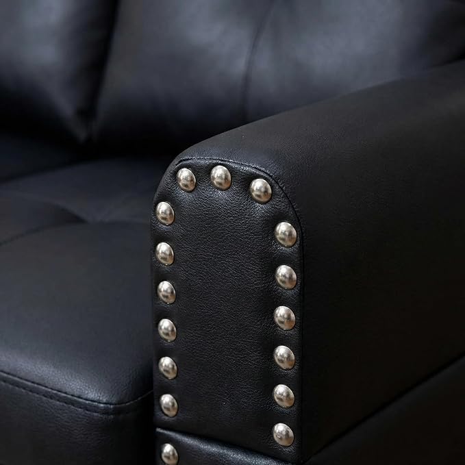 Sectional Couches for Living Room with Movable Chaise & Storage Ottoman - 97.5" Leather L Shaped Couches for Living Room Apartment, Home Modular Sectional Sofas with Cup Holder, Black