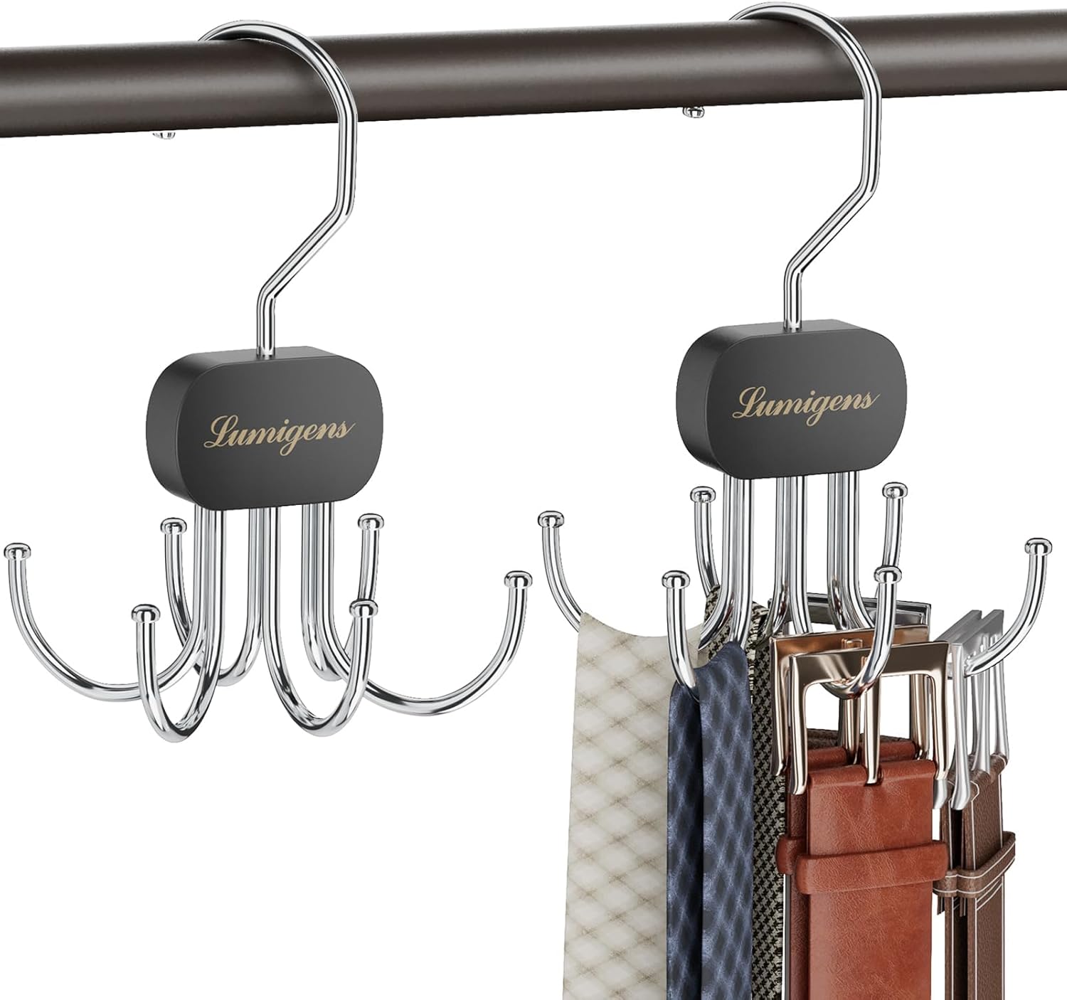 Belt Organizer for Closet,2PCS Tie Rack, Belt Tie Hanger for Closet,Tie Organizer for Men,Hanging Closet Organizer Hook for Belt, Bra, Tank Top, Tie, Scarf, Hat, Purse,Black