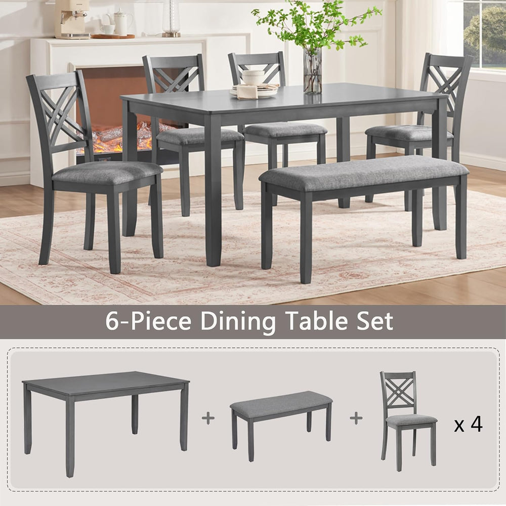 KEIKI 6-Piece Standard Height Dining Table Set with Rectangular Table, 4 Upho...