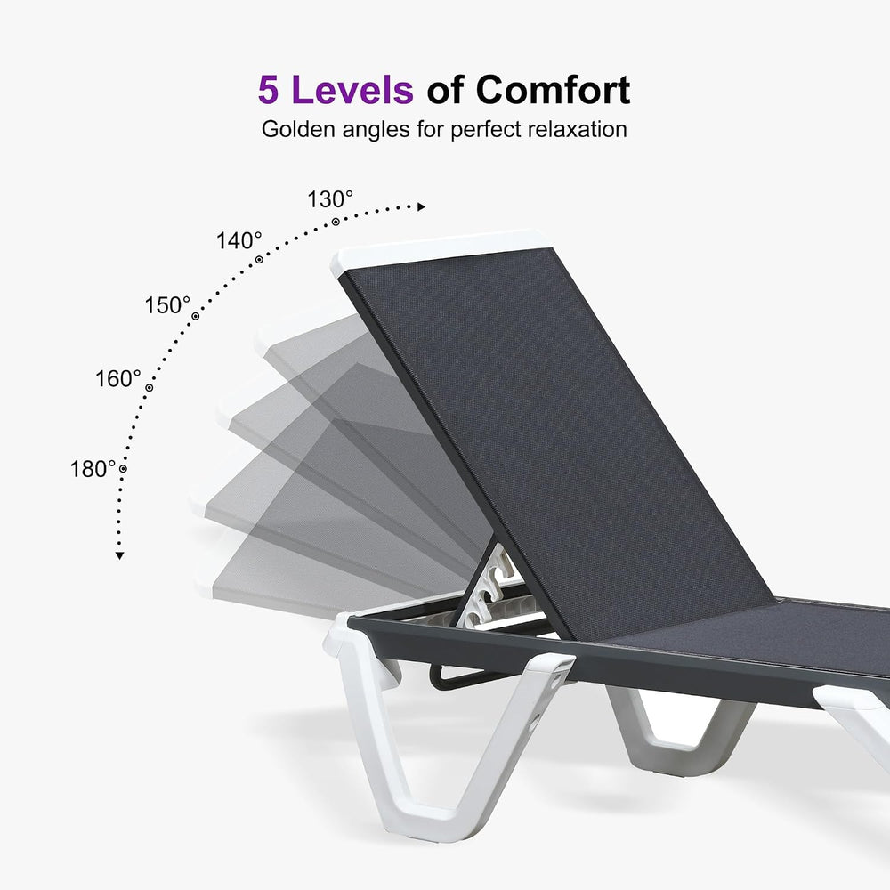PURPLE LEAF Lounge Chair Outdoor Set of 4 Chaise Lounge w/Wheel, Dark Grey | ...