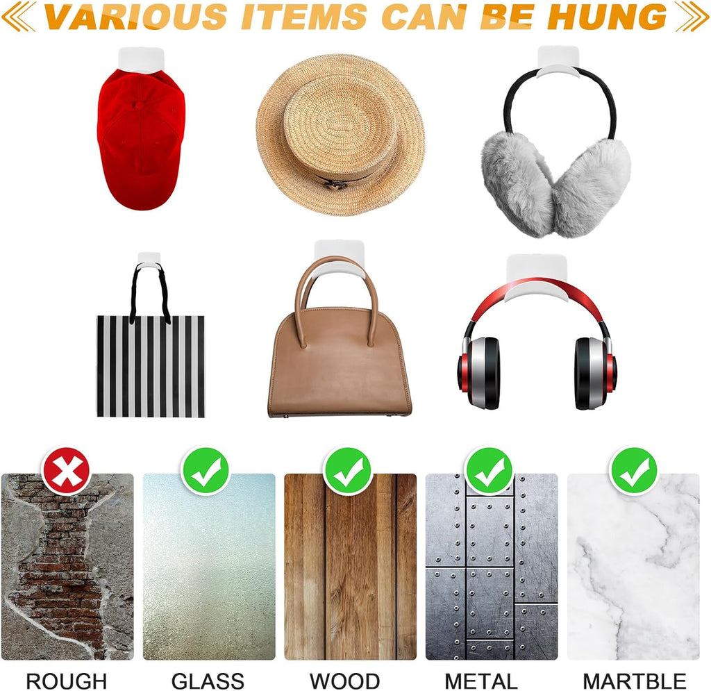 Headphone Wall Hangers Adhesive Gaming Headset Holder Hooks for Wall Mount Strong Universal Stand Hooks for Most Headphone Controller, Hat, Baseball Caps, Door, Closet(White,24 Pcs)