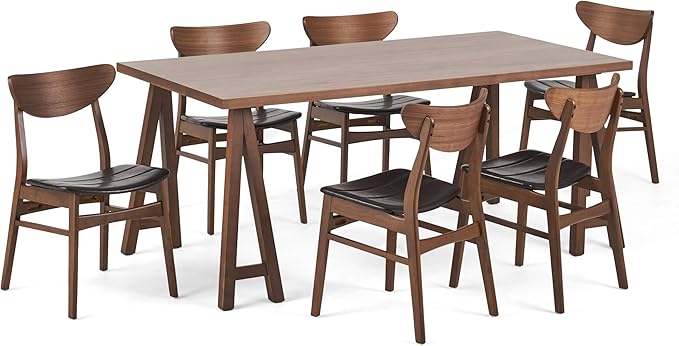 Christopher Knight Home Alva Mid-Century Modern 7 Piece Dining Set with A-Frame Table, Dark Brown and Walnut