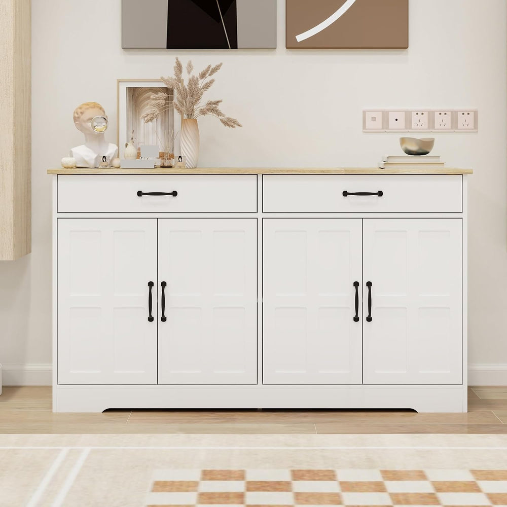 Large Farmhouse Buffet Cabinet Storage Sideboard, with 2 Drawers and 4 Doors,...