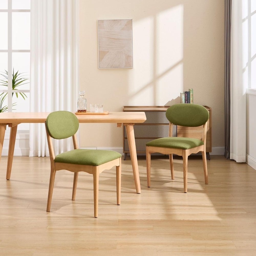 ROCITY Green Upholstered Dining Chairs Set of 2 Wood Dining Room Chairs Farmh...