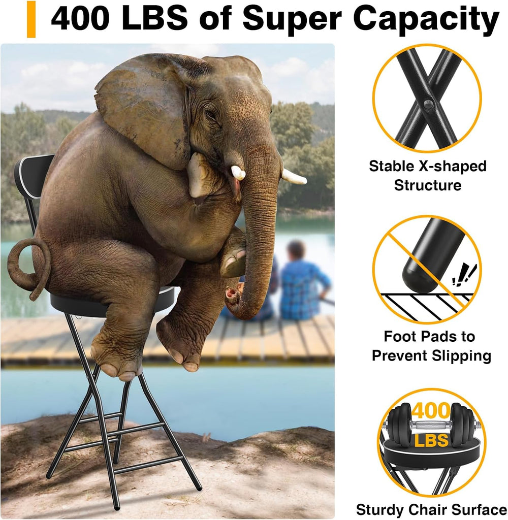 Folding Stool with Back Support, 24 Inch Portable Collapsible Bar Stool | wit...