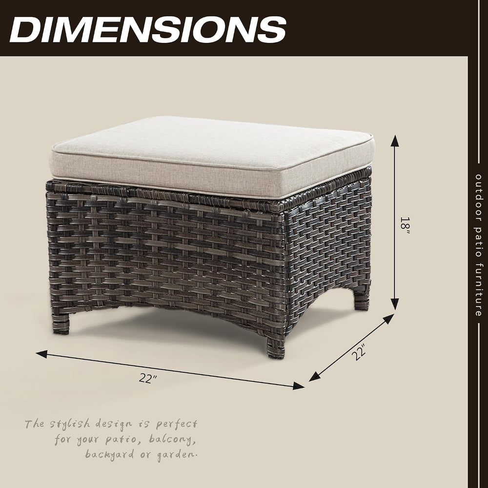 Outdoor Ottomans for Patio Set of 2 PE Wicker Steel Frame Outdoor Footstool w...