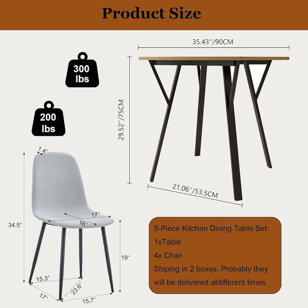 Round Dining Table Set for 4, Rustic 36" Circle Kitchen Table and 4 Gray...
