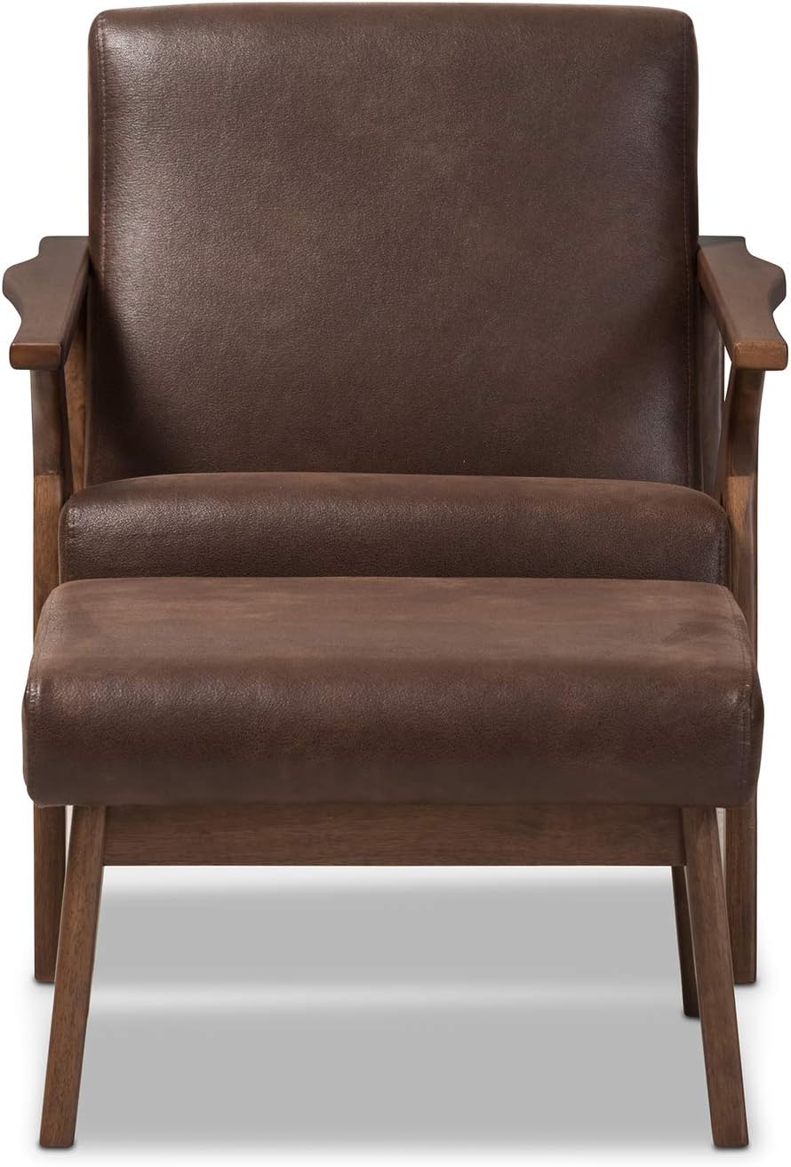 Baxton Studio Bianca Mid-Century Modern Walnut Wood Dark Brown Distressed Fau...