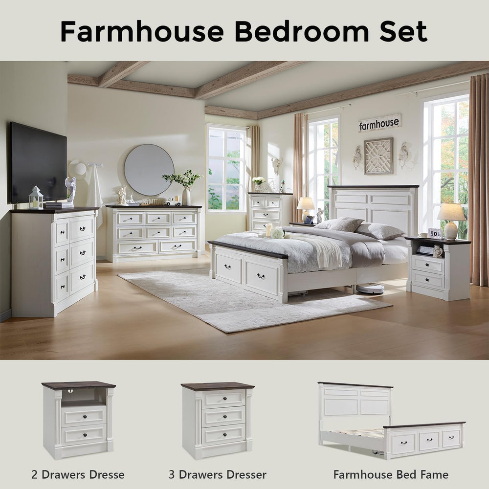 26" Tall Farmhouse Night stand Set of 2, 2 Drawers End Table w/Charging ...