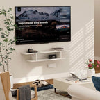 GHC Floating TV Stand, Wall Mounted Entertainment Center and Cabinet Shelf, TV Console with Storage, Media Console for DVD Player, Space-Saving Under TV Shelf for Bedroom, Living Room (White)