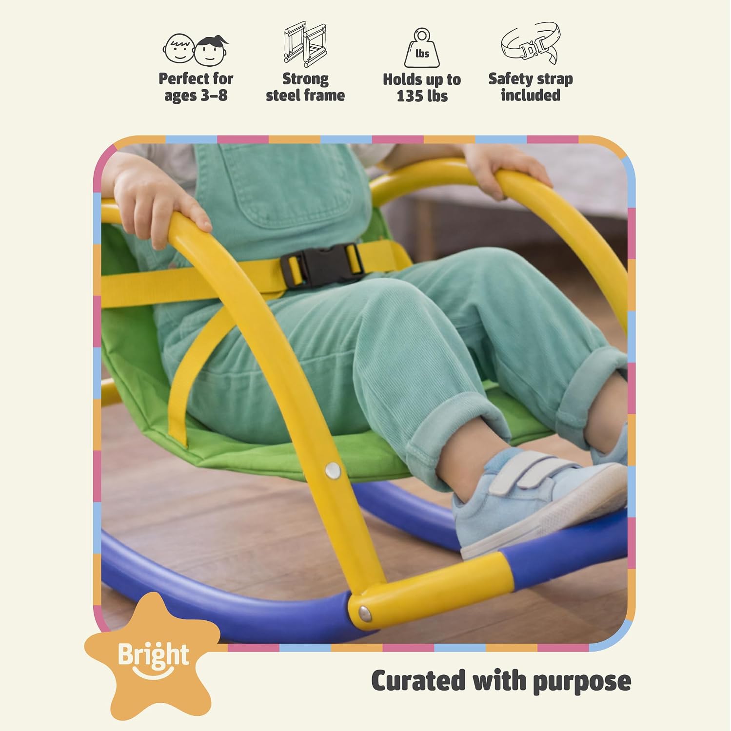 Bright Autism Sensory Rocking Chair for Kids (3–8 Years) – Indoor & Outdoor Kids Little Rocking Chair for Autism & ADHD | Unlocks Focus, Balance & Creativity | Bedroom, Playroom & Classroom